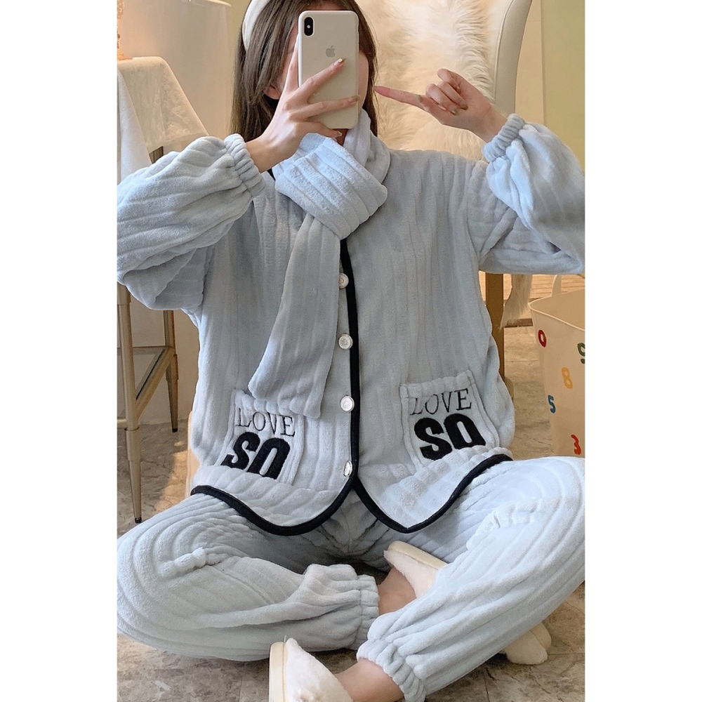 睡衣女冬季珊瑚絨加厚加絨保暖可愛可外穿年新款法蘭絨秋冬天-細節圖6