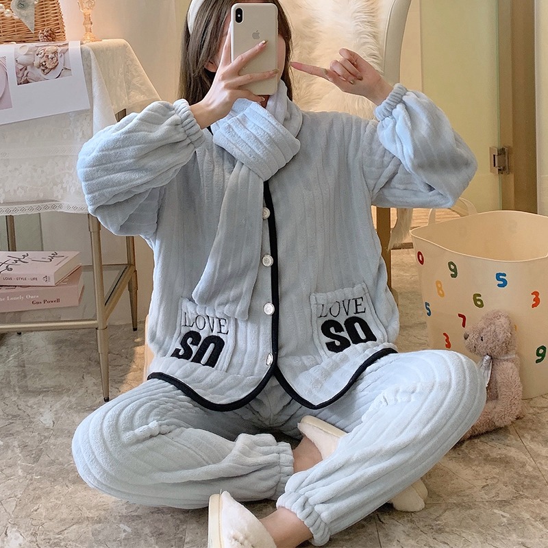 睡衣女冬季珊瑚絨加厚加絨保暖可愛可外穿年新款法蘭絨秋冬天-細節圖7