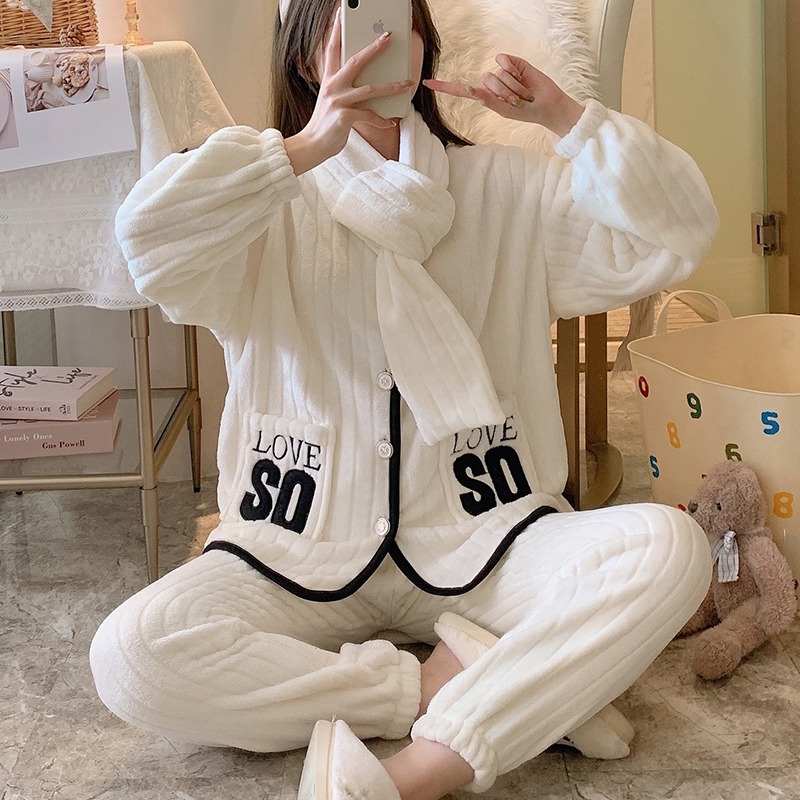 睡衣女冬季珊瑚絨加厚加絨保暖可愛可外穿年新款法蘭絨秋冬天-細節圖8