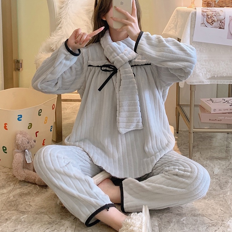 睡衣女冬季珊瑚絨加厚加絨保暖可愛可外穿年新款法蘭絨秋冬天-細節圖9
