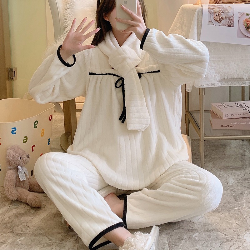 睡衣女冬季珊瑚絨加厚加絨保暖可愛可外穿年新款法蘭絨秋冬天-細節圖10