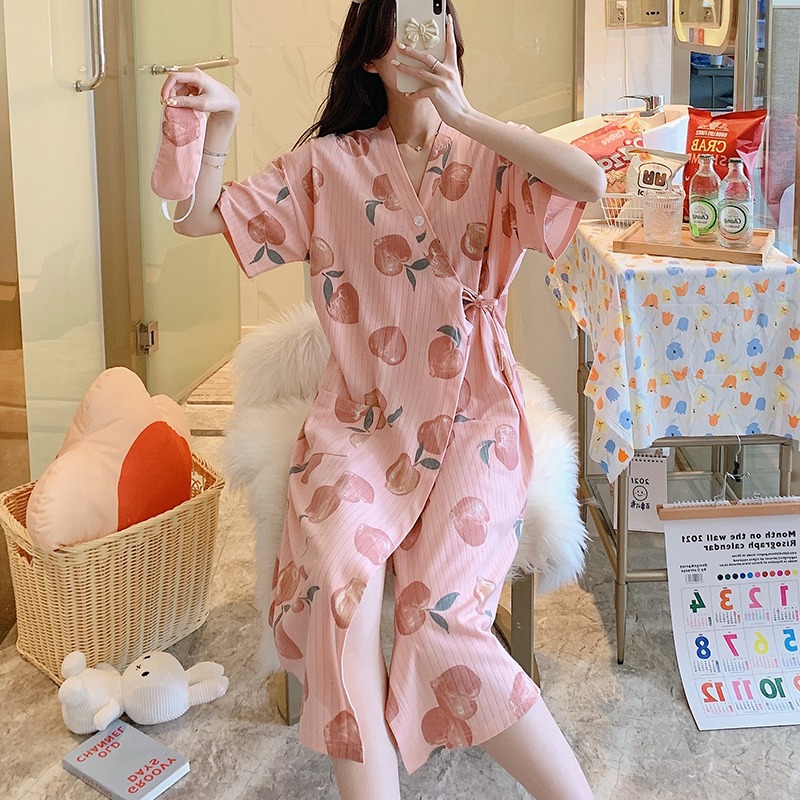 睡裙女夏季薄款日式和服浴袍甜美可愛日系帶睡衣女款長款過膝睡袍-細節圖2