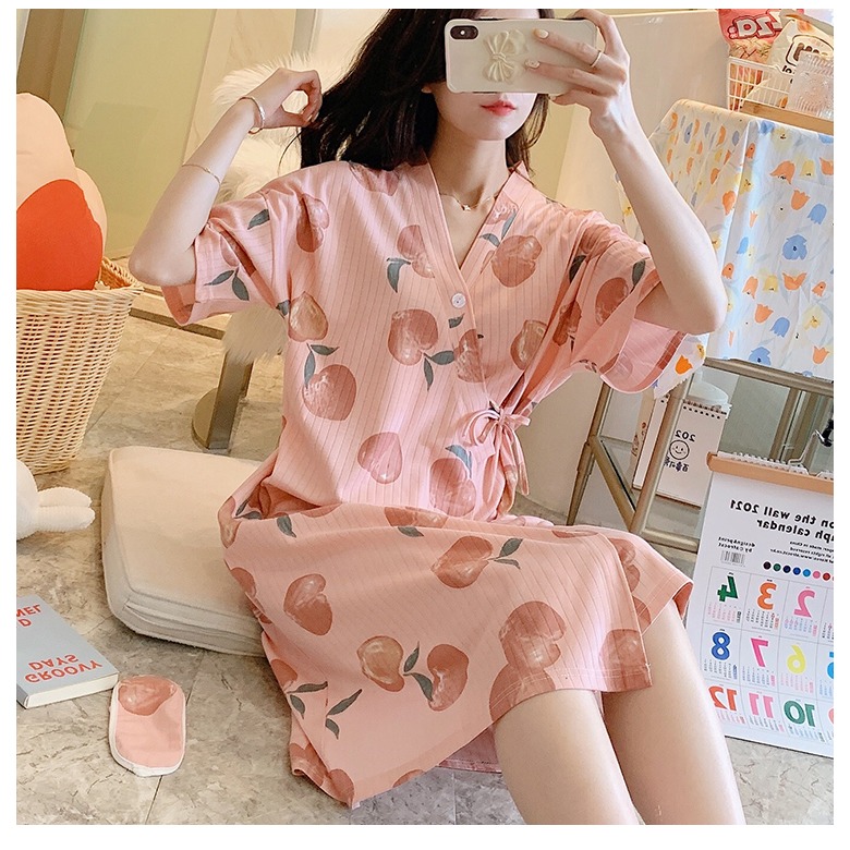 睡裙女夏季薄款日式和服浴袍甜美可愛日系帶睡衣女款長款過膝睡袍-細節圖4