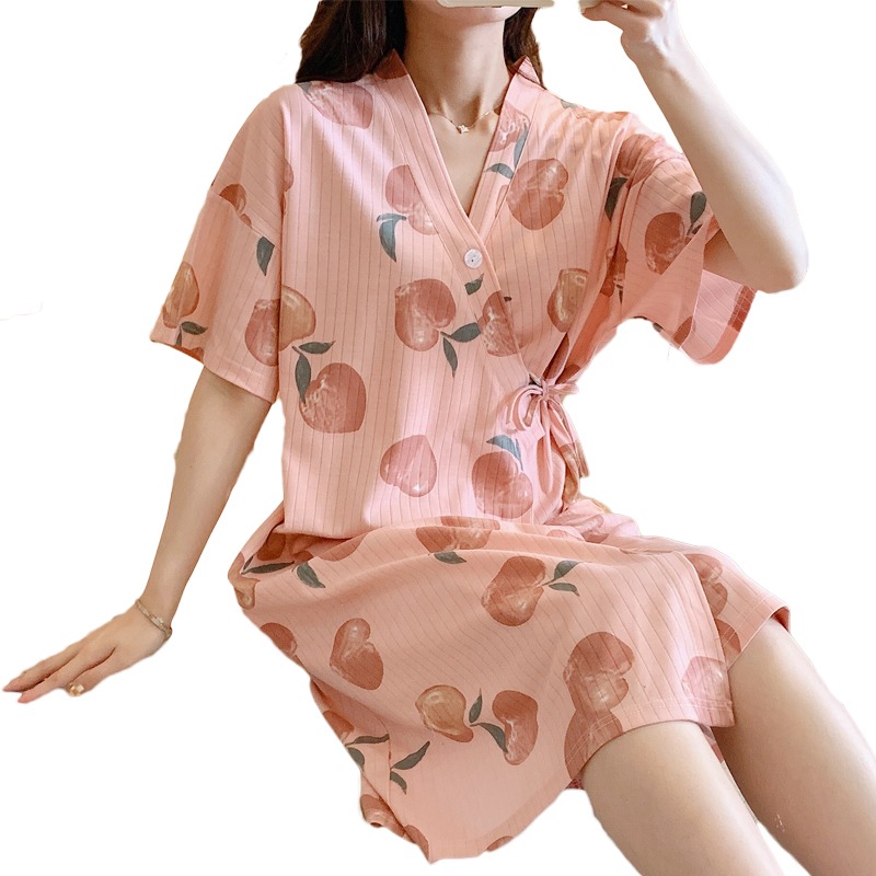 睡裙女夏季薄款日式和服浴袍甜美可愛日系帶睡衣女款長款過膝睡袍-細節圖5