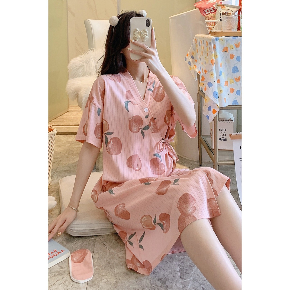 睡裙女夏季薄款日式和服浴袍甜美可愛日系帶睡衣女款長款過膝睡袍-細節圖6