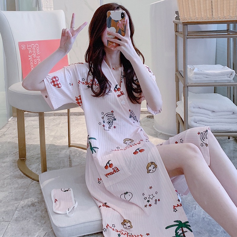 睡裙女夏季薄款日式和服浴袍甜美可愛日系帶睡衣女款長款過膝睡袍-細節圖10