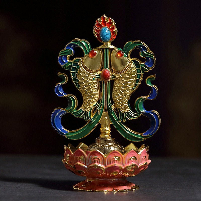 西藏鍍金大蓮花座八吉祥擺件  供佛密宗法器裝飾吉祥八寶擺件-細節圖2