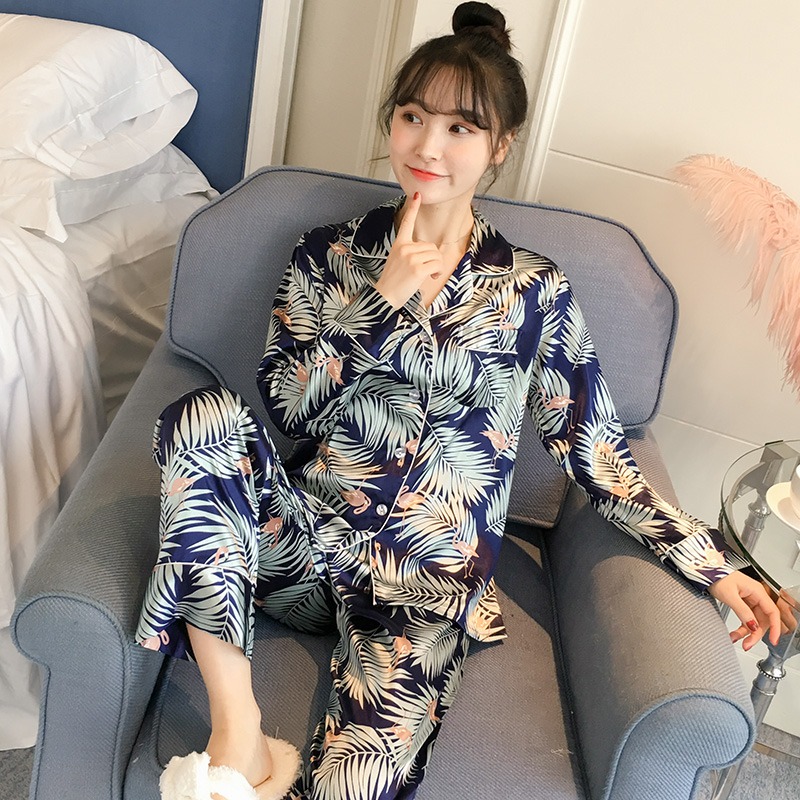 睡衣女士春秋季款真絲長袖兩件套裝可愛薄款冰絲綢韓版夏天家居服-細節圖2