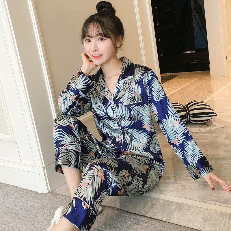 睡衣女士春秋季款真絲長袖兩件套裝可愛薄款冰絲綢韓版夏天家居服-細節圖4