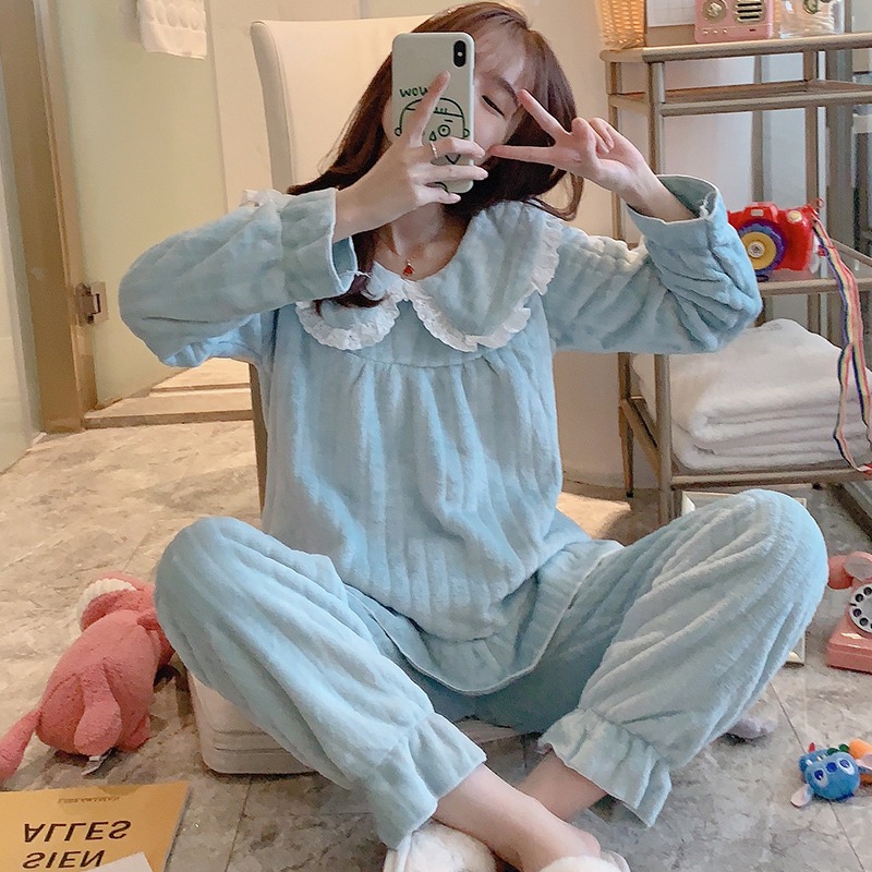 孕婦睡衣女秋冬季月子服加絨加厚哺乳餵奶珊瑚絨產後懷孕期家居服-細節圖8