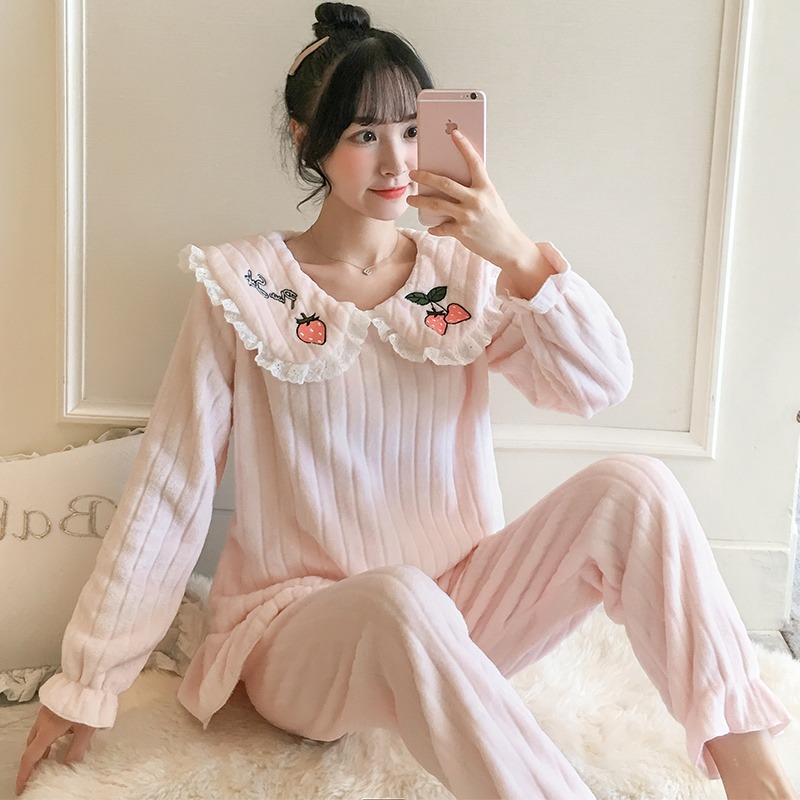 孕婦睡衣女秋冬季月子服加絨加厚哺乳餵奶珊瑚絨產後懷孕期家居服-細節圖9