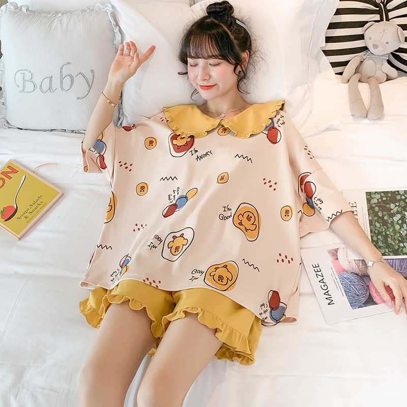 睡衣女夏季純棉短袖薄款套裝年新款春秋天可外穿ins風家居服-細節圖8