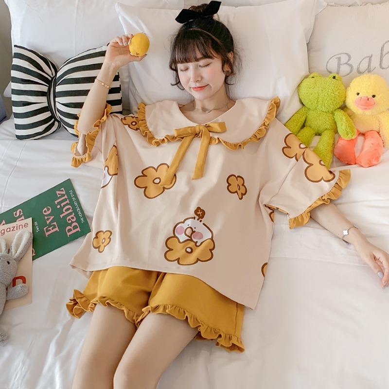 睡衣女夏季純棉短袖薄款套裝年新款春秋天可外穿ins風家居服-細節圖10