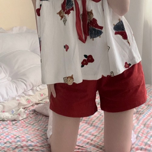 甜美日系v領系帶和服睡衣女夏季ins風學生小個子家居服套裝可外穿-細節圖9