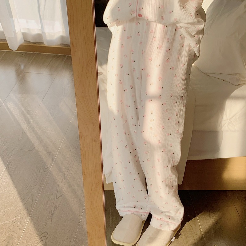 睡衣女ins風學生甜美休閑可愛外穿碎花家居夏季短袖長褲兩件套裝-細節圖4