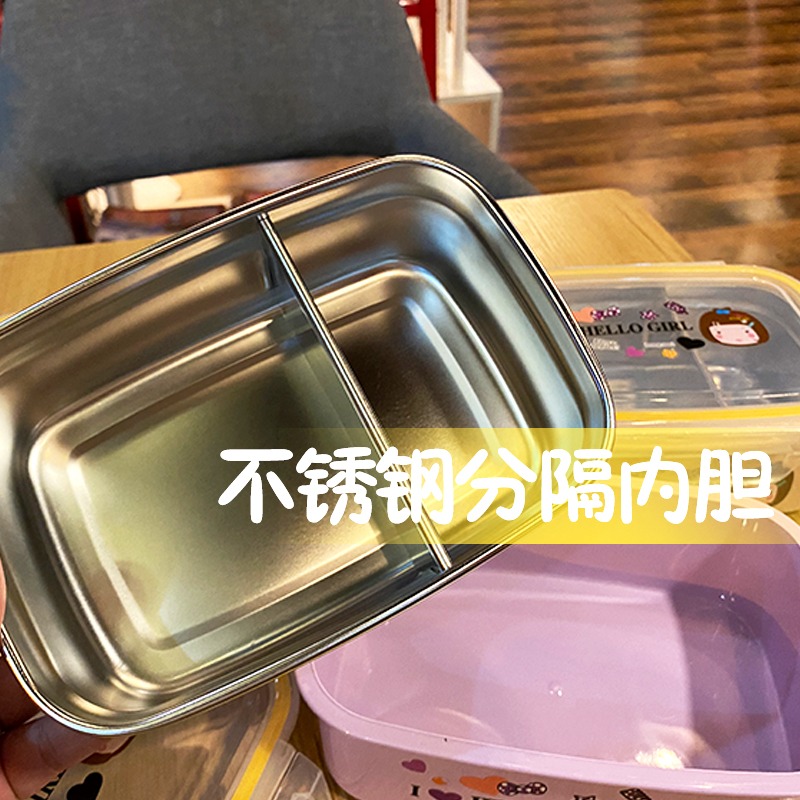 帶蓋飯盒學生用密封防燙兒童304不銹鋼分格便當盒小學生保溫餐盒-細節圖4