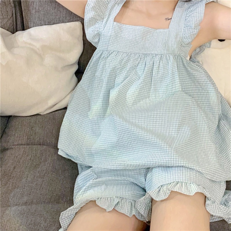 可愛木耳邊吊帶睡衣兩件套裝ins純欲風少女年新款家居服甜美-細節圖4
