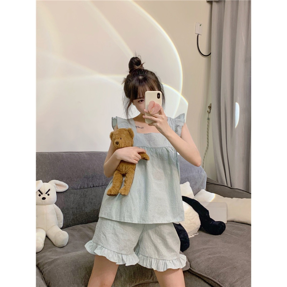 可愛木耳邊吊帶睡衣兩件套裝ins純欲風少女年新款家居服甜美-細節圖7