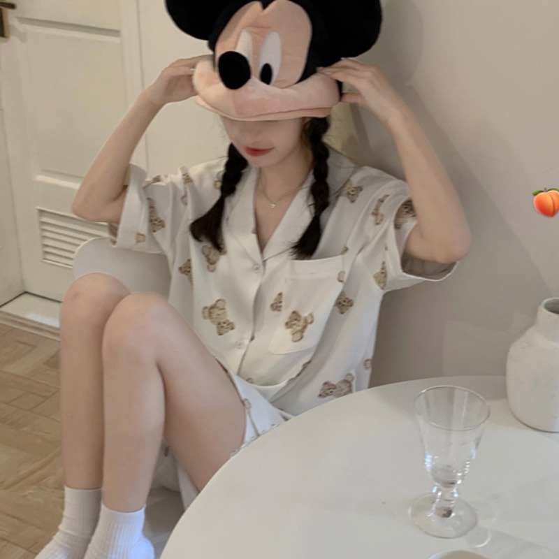 可愛西裝領短袖睡衣女夏ins風年新款外穿學生休閑家居服她在-細節圖3