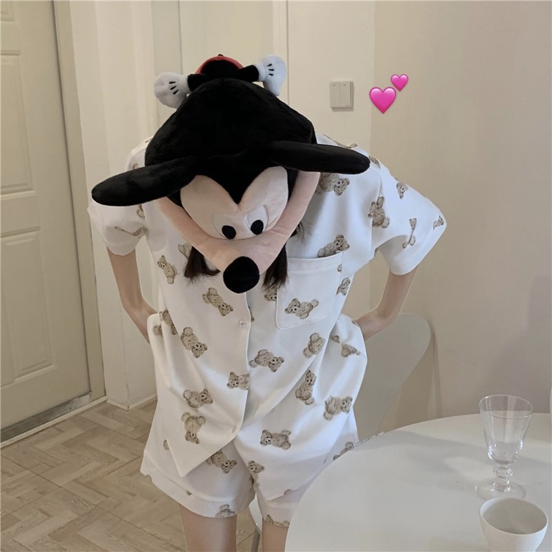 可愛西裝領短袖睡衣女夏ins風年新款外穿學生休閑家居服她在-細節圖5