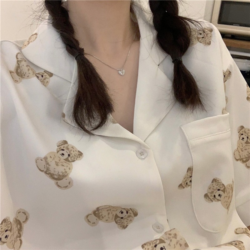 可愛西裝領短袖睡衣女夏ins風年新款外穿學生休閑家居服她在-細節圖6