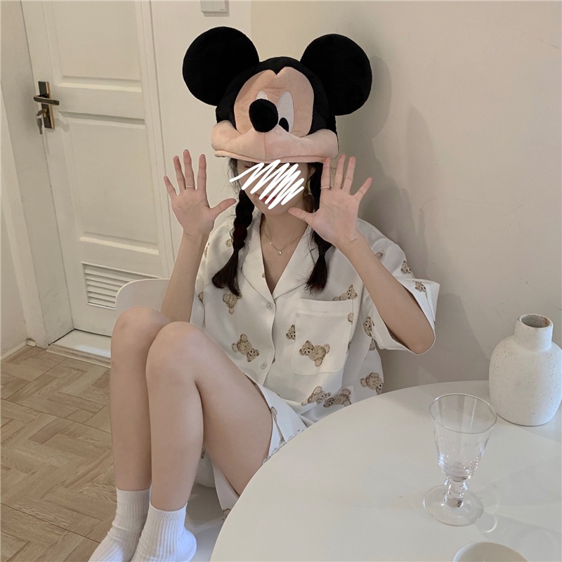 可愛西裝領短袖睡衣女夏ins風年新款外穿學生休閑家居服她在-細節圖10