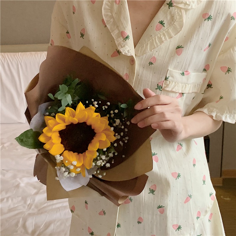 夏季純棉荷葉邊短袖睡衣女ins風年新款草莓印花家居服兩件套-細節圖10
