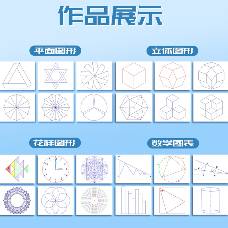 多功能可旋轉繪圖尺子幾何圖形中學生畫圖幾何模板數學繪圖考試快速畫圖透明尺兒童創意手抄報精準刻度繪圖尺-細節圖5
