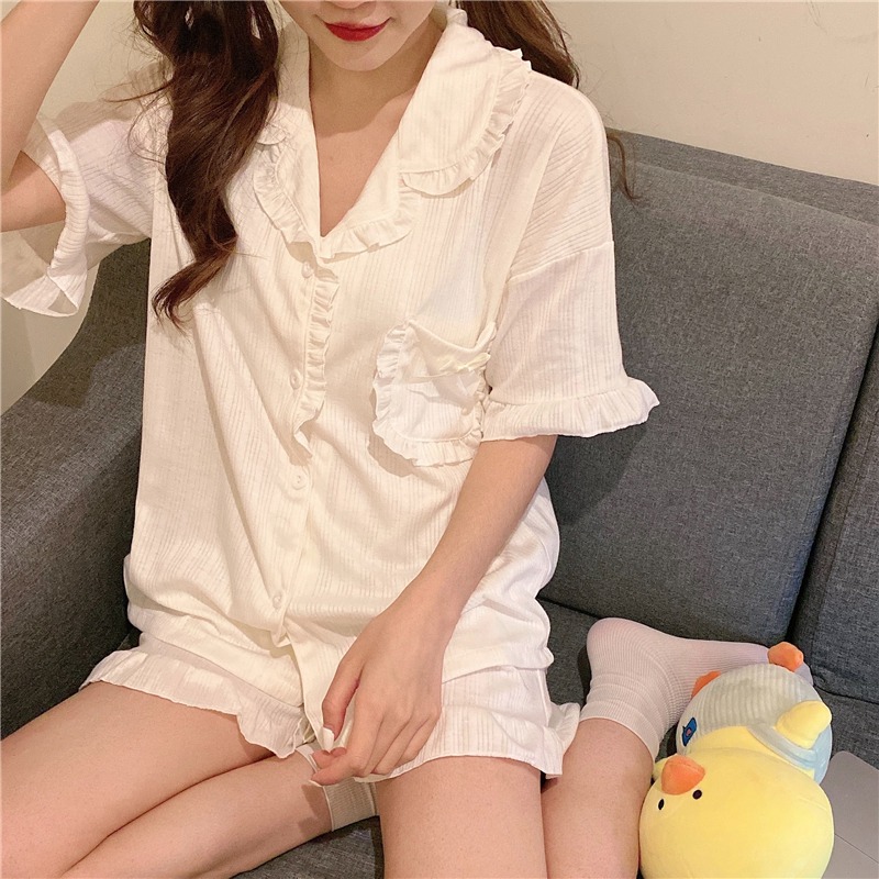 甜美西裝領短袖睡衣女夏ins風年新款可愛外穿家居服兩件套裝-細節圖8