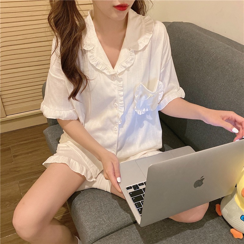 甜美西裝領短袖睡衣女夏ins風年新款可愛外穿家居服兩件套裝-細節圖9