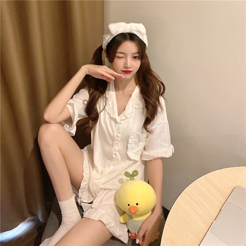 甜美西裝領短袖睡衣女夏ins風年新款可愛外穿家居服兩件套裝-細節圖10