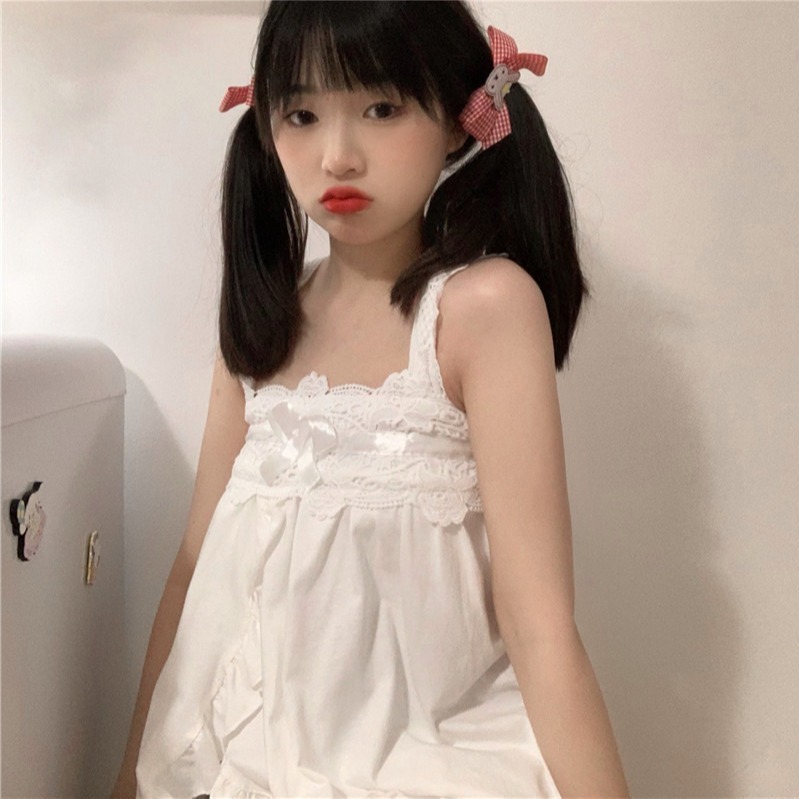 純欲風吊帶睡衣女ins甜美可愛學生蕾絲邊方領家居服兩件套裝春夏-細節圖3
