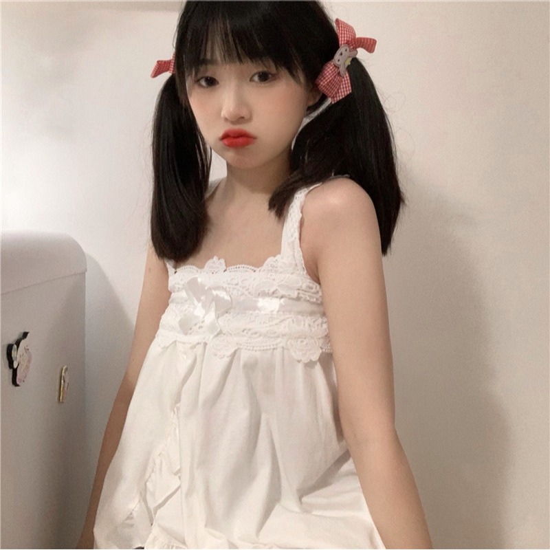 純欲風吊帶睡衣女ins甜美可愛學生蕾絲邊方領家居服兩件套裝春夏-細節圖7