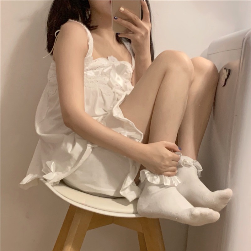 純欲風吊帶睡衣女ins甜美可愛學生蕾絲邊方領家居服兩件套裝春夏-細節圖10