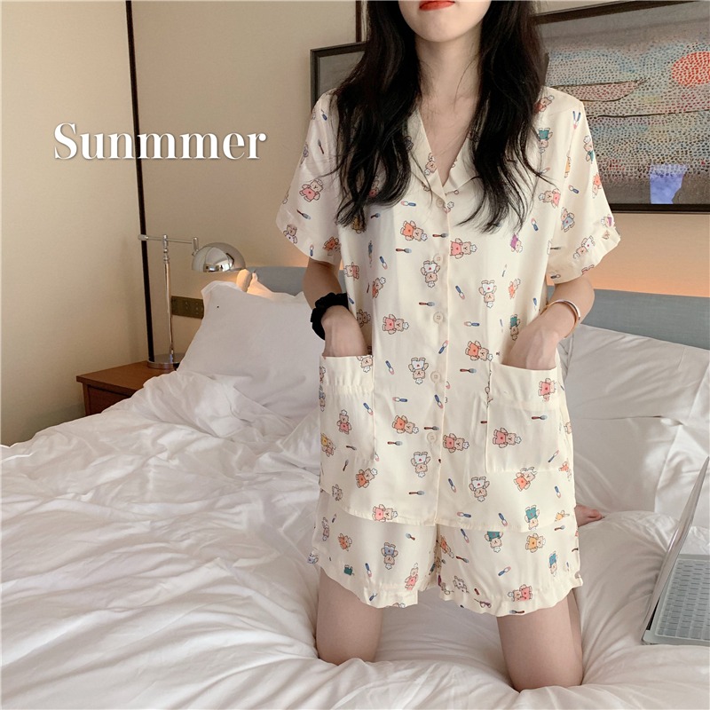 卡通印花短袖睡衣套裝女夏季年新薄款洋氣可愛外穿冰絲家居服-細節圖5