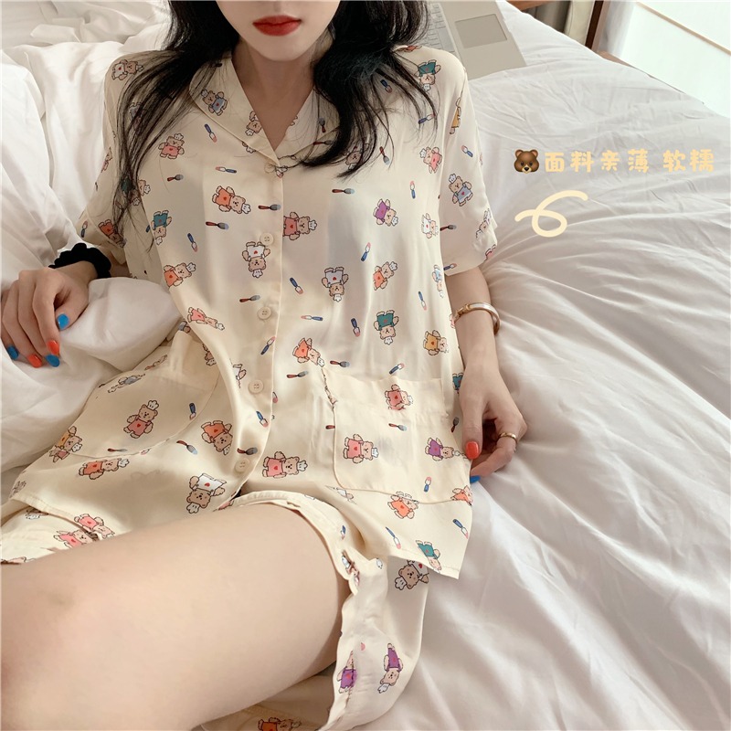 卡通印花短袖睡衣套裝女夏季年新薄款洋氣可愛外穿冰絲家居服-細節圖8