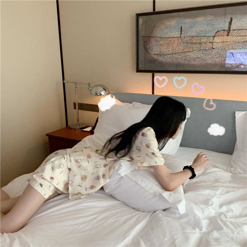 卡通印花短袖睡衣套裝女夏季年新薄款洋氣可愛外穿冰絲家居服-細節圖10