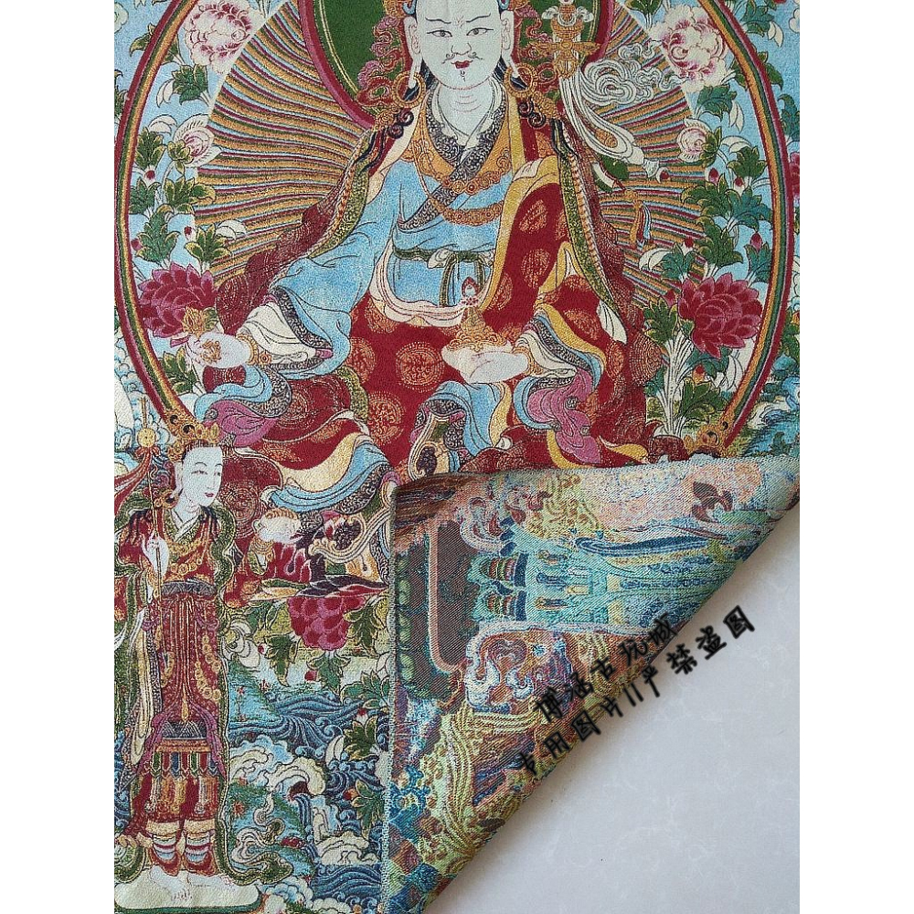 西藏唐卡絲綢繡 尼泊爾 壁畫  蓮花生大師 唐卡刺繡絲織畫-細節圖5