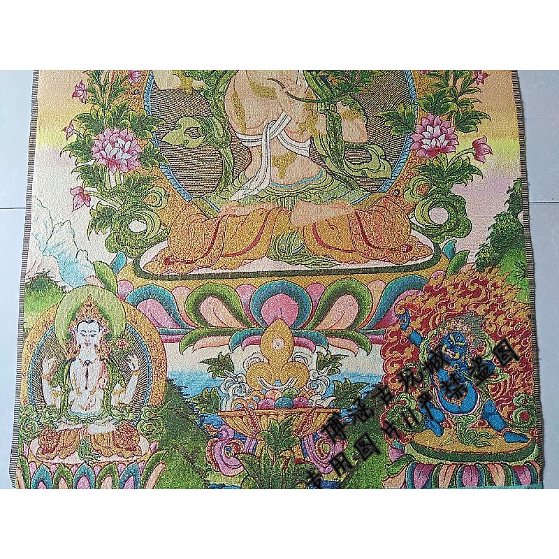 宗教唐卡畫像 織錦絲綢繡密宗 佛堂掛畫 唐卡刺繡文殊菩薩像-細節圖4