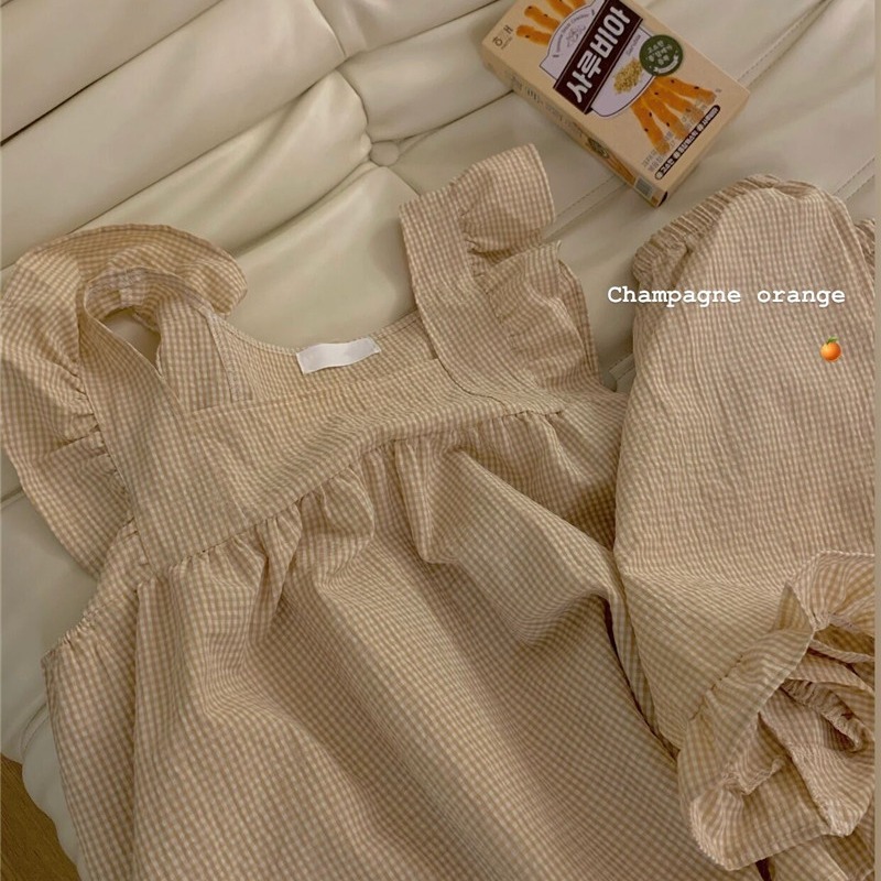 可愛荷葉邊吊帶睡衣短褲兩件套裝女夏季ins風學生外穿純欲家居服-細節圖4
