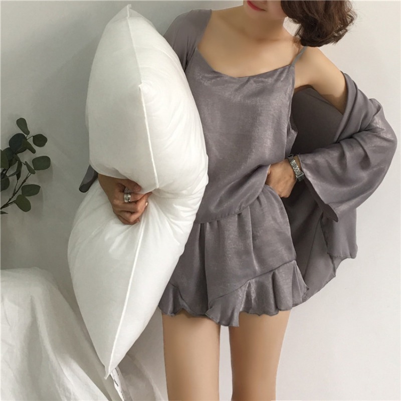 純欲風荷葉邊吊帶睡衣三件套裝女ins可外穿寬松洋氣春夏款家居服-細節圖5
