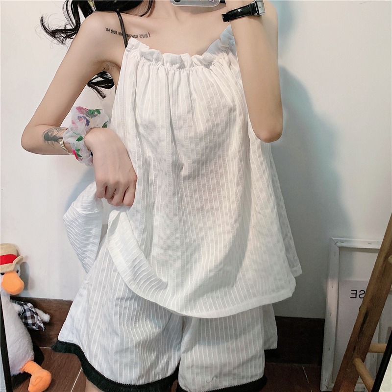 吊帶短褲睡衣女年夏季新款學生家居服可愛外穿純欲風兩件套裝-細節圖5