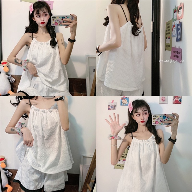 吊帶短褲睡衣女年夏季新款學生家居服可愛外穿純欲風兩件套裝-細節圖6