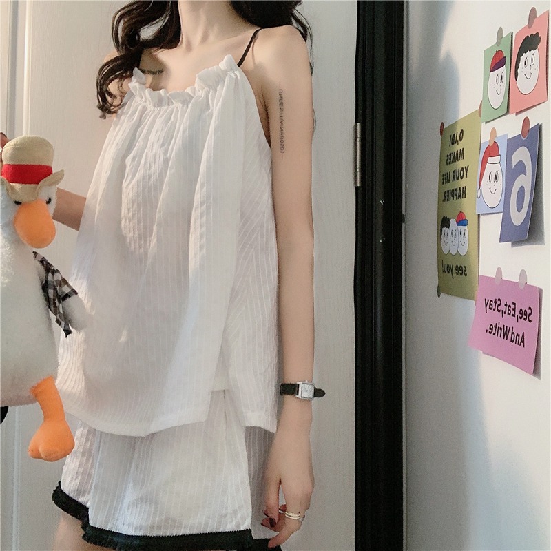 吊帶短褲睡衣女年夏季新款學生家居服可愛外穿純欲風兩件套裝-細節圖7