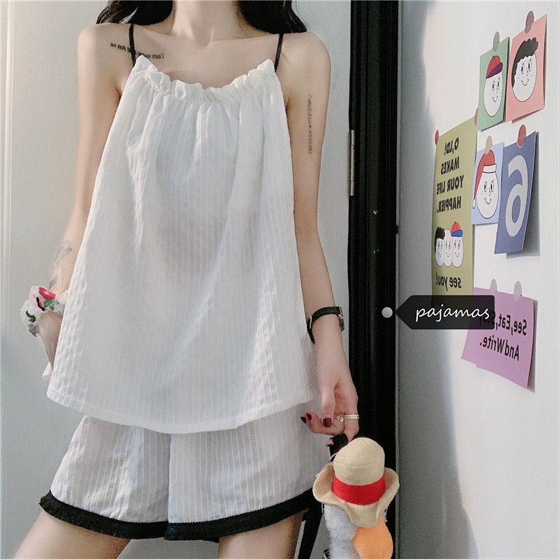 吊帶短褲睡衣女年夏季新款學生家居服可愛外穿純欲風兩件套裝-細節圖9