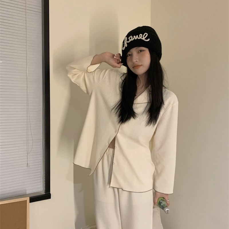 華夫格純棉睡衣女ins風可外穿年春秋新款休閑家居服兩件套裝-細節圖4