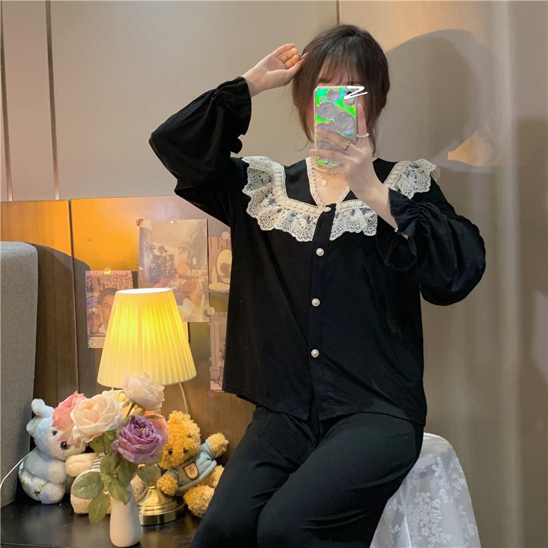 睡衣女年新款宮廷風蕾絲花邊v領長袖家居服套裝高級感春秋ins-細節圖10