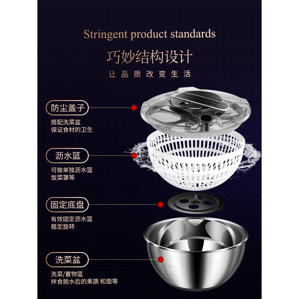 不銹鋼蔬菜沙拉水果手動脫水器甩幹機脫水籃甩菜器瀝水籃神器家用-細節圖5