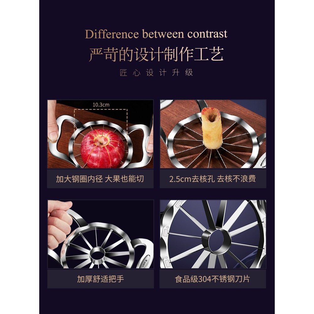 不銹鋼快速切蘋果神器家用切水果神器快速切割切塊切片器果刀大號-細節圖4