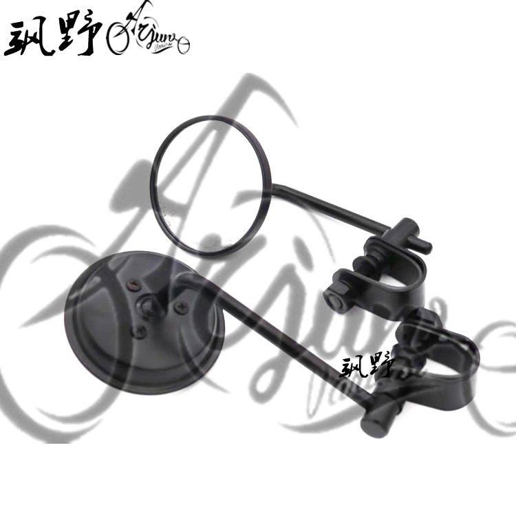 摩托車復古改裝車把管卡鉗式夾管式後視鏡反光鏡通用圓形倒車鏡-細節圖3